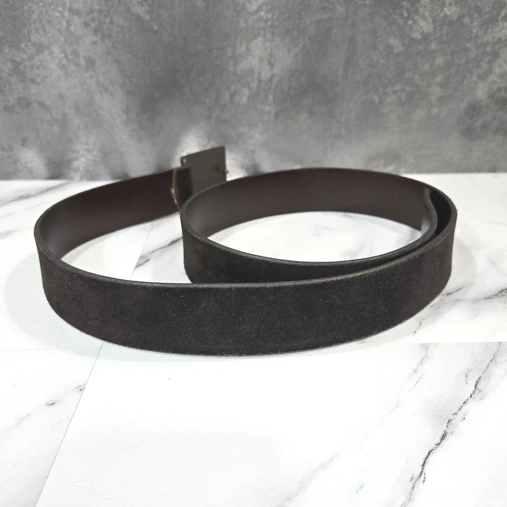 Banana Republic Belt Mens 40 Brown Italian Suede Leather Plaque Buckle Casual